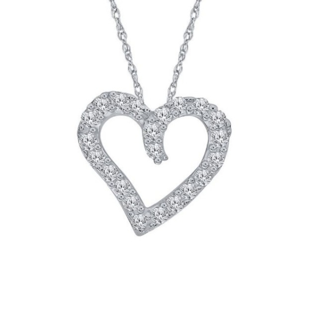 Elegant 10k White Gold Genuine Diamond Heart Pendant